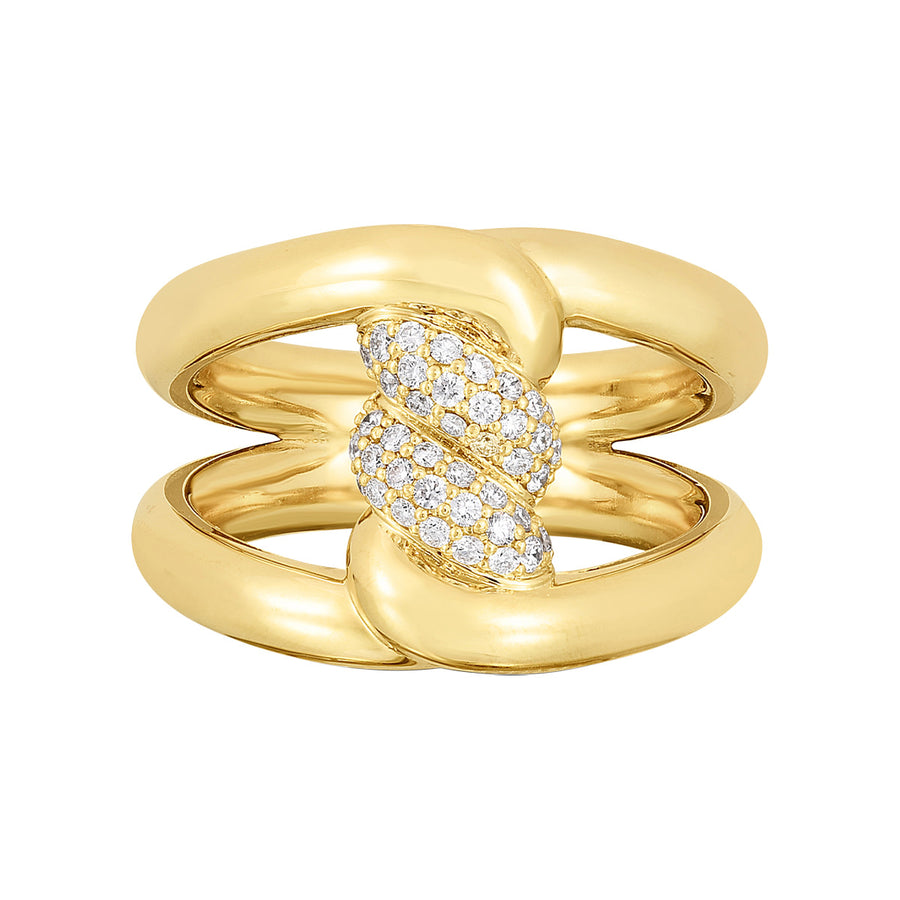 Cialoma Diamond Crossover Ring in 18K Yellow Gold, Size 6.5