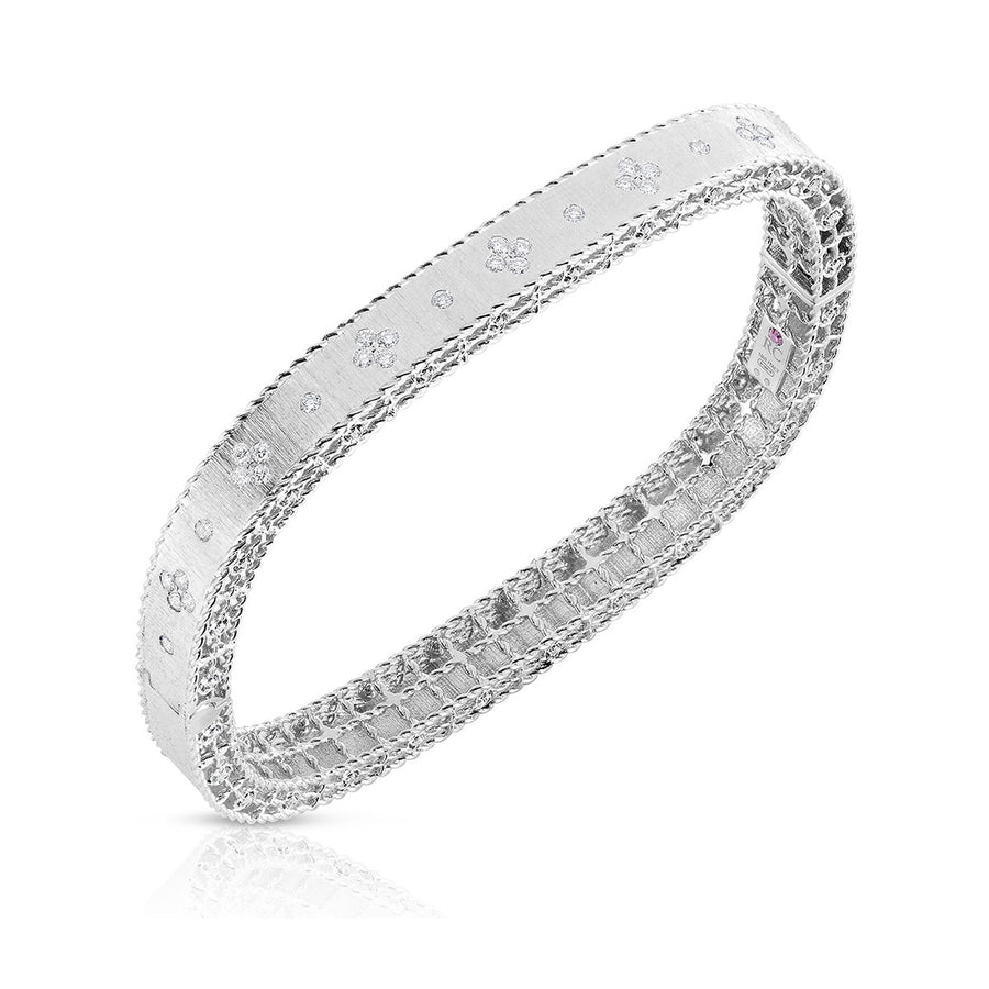 Princess Diamond Satin Bangle Bracelet in 18K White Gold