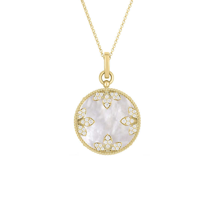 Diamond and Mother Of Pearl Medallion Charm in 18K Yellow Gold, 18in