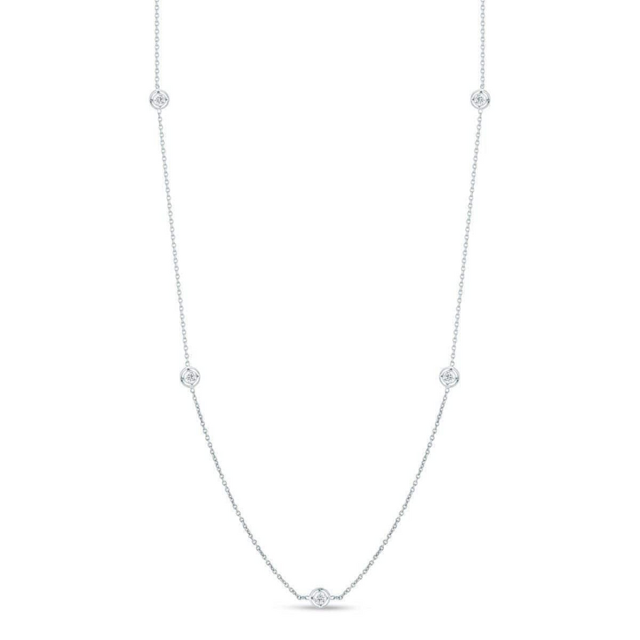 Round Diamond 7 Station Necklace in 18K White Gold