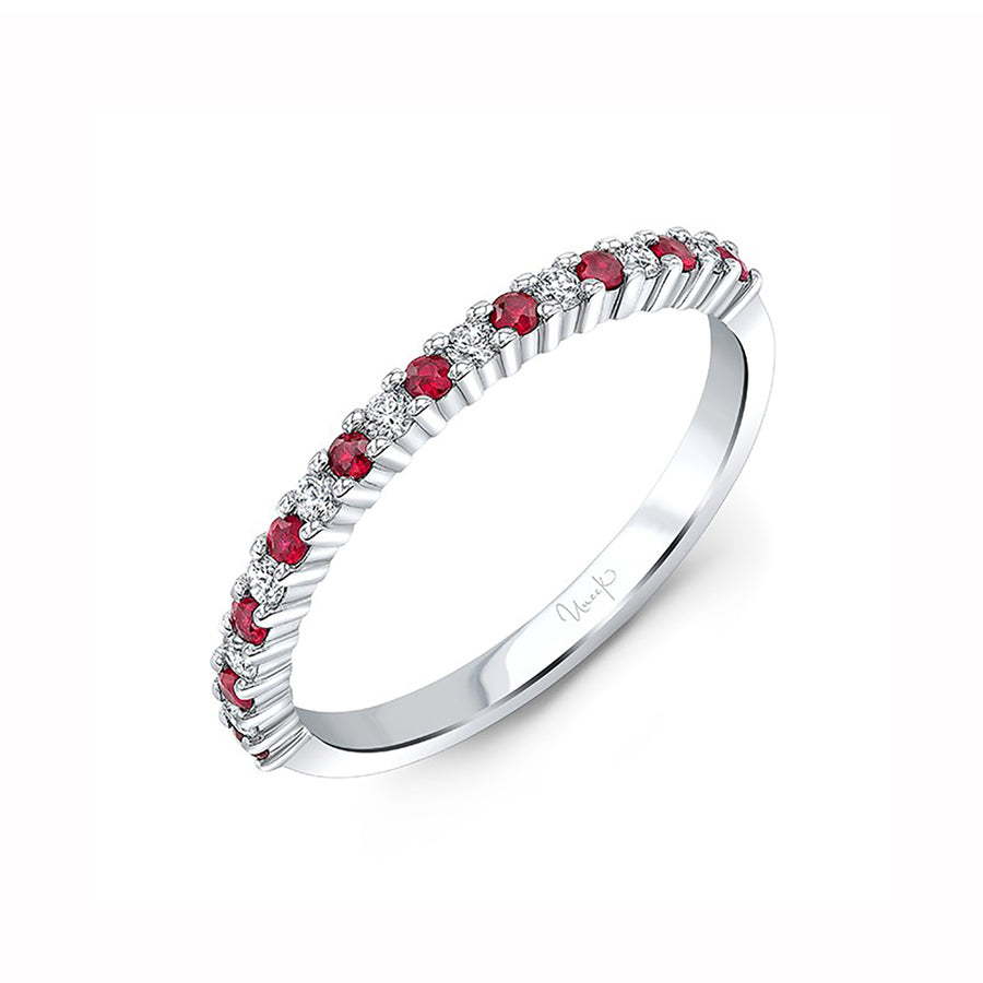 0.17ct Ruby and 0.11ct Diamond Alternating Band in 14K White Gold, Size 6.5