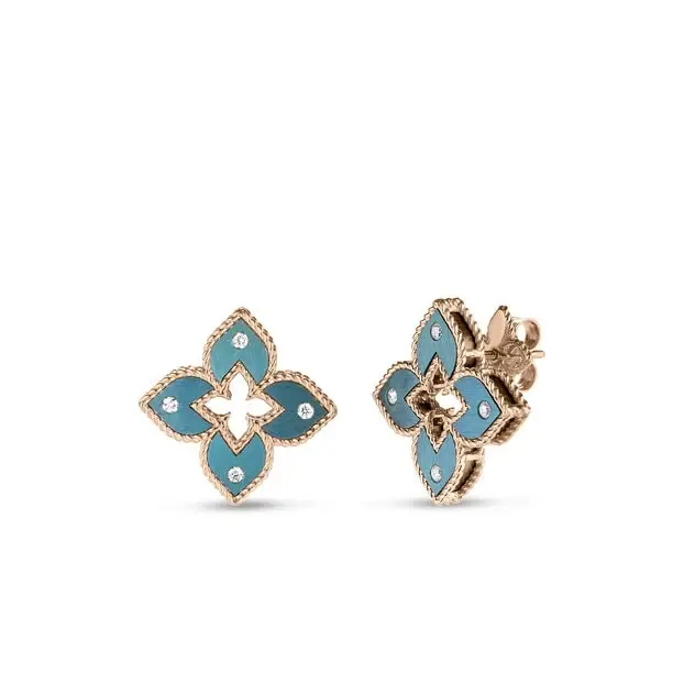 Venetian Princess Round Diamond Stud Earrings in 18K Rose Gold and Green Titanium, Small