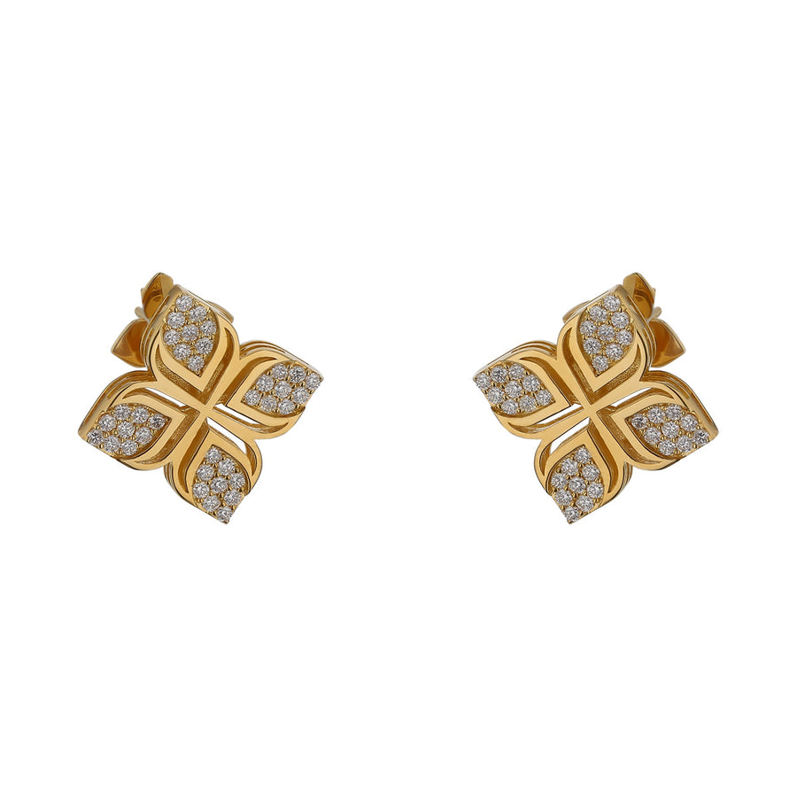 Arabesque Diamond Flower Stud Earrings in 18K Yellow Gold