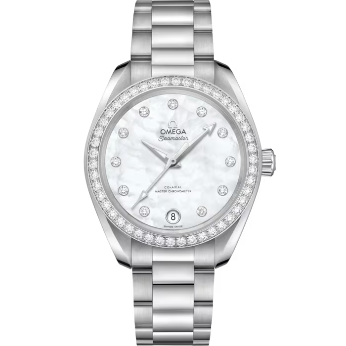 34nn Seamaster Aqua Terra 150M Watch with White Dial in Stainless Steel and Diamond, Bracelet