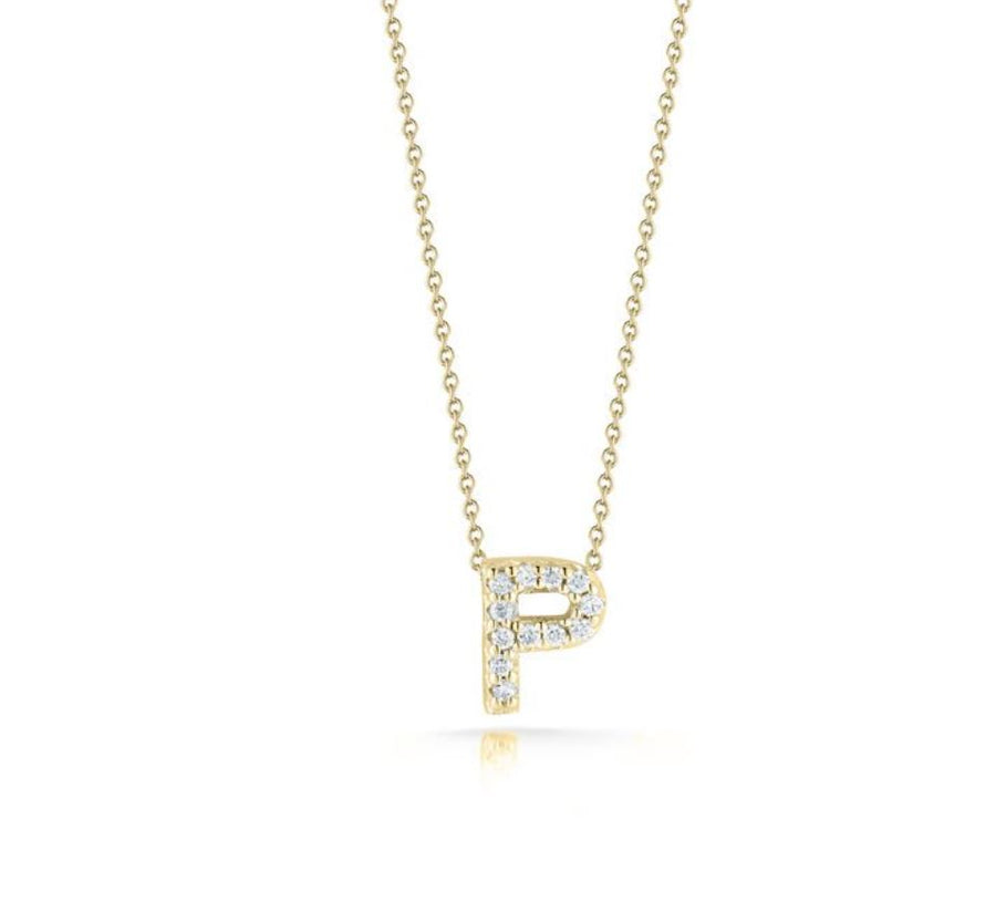 Tiny Treasures Diamond Love Letter "P" Pendant in 18K Yellow Gold, Adjustable Chain