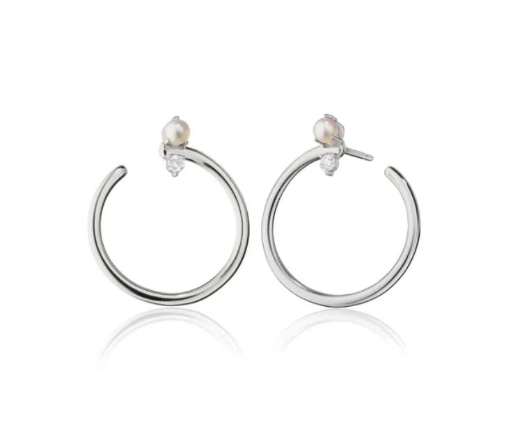 Galaxy Wrap Pearl and White Sapphire Hoop Earrings in Sterling Silver, Large