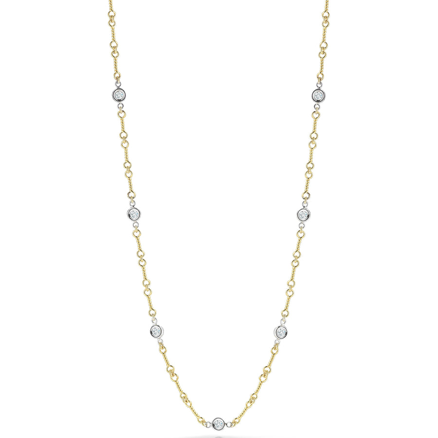 Diamonds by the Inch Round Diamond 7 Station Dog Bone Necklace in 18K White and Yellow Gold, 18 in