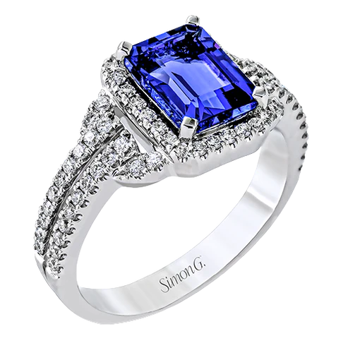 2.04ct Tanzanite and 0.46ct Diamond Halo Ring in 18K White Gold, Size 6.25