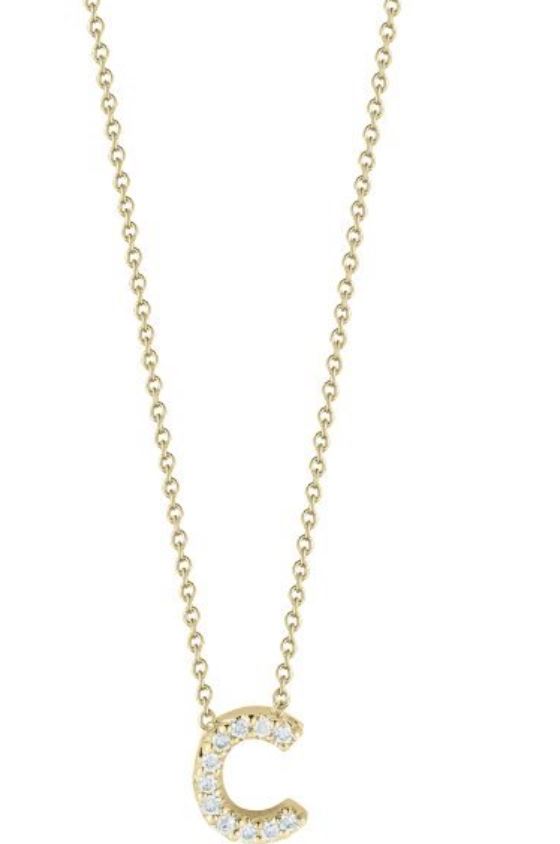 Tiny Treasures 0.06ct Diamond Love Letter "C" Pendant in 18K Yellow Gold, 16-18in