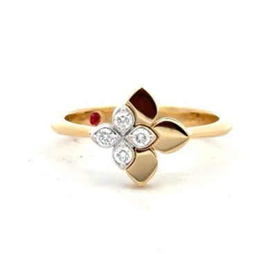 Tiny Princess 0.09ct Diamond Flower Ring in 18K White and Yellow Gold, Size 6.5