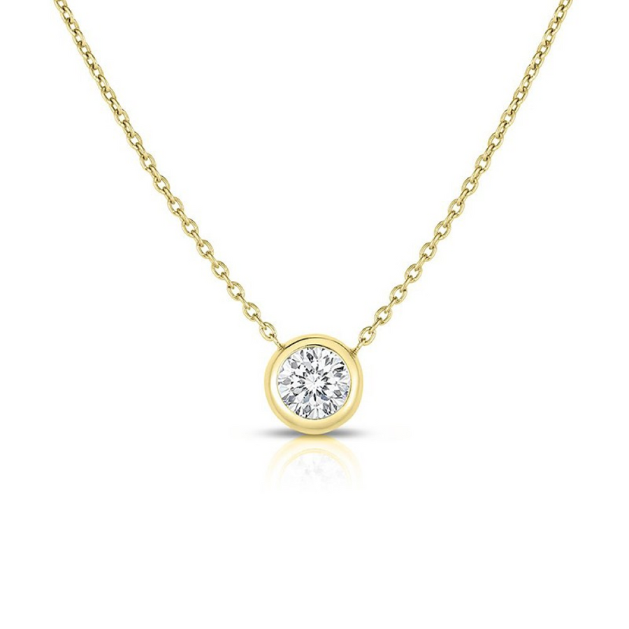 Diamond Bezel Set Solitaire Pendant in 18K Yellow Gold, 18in