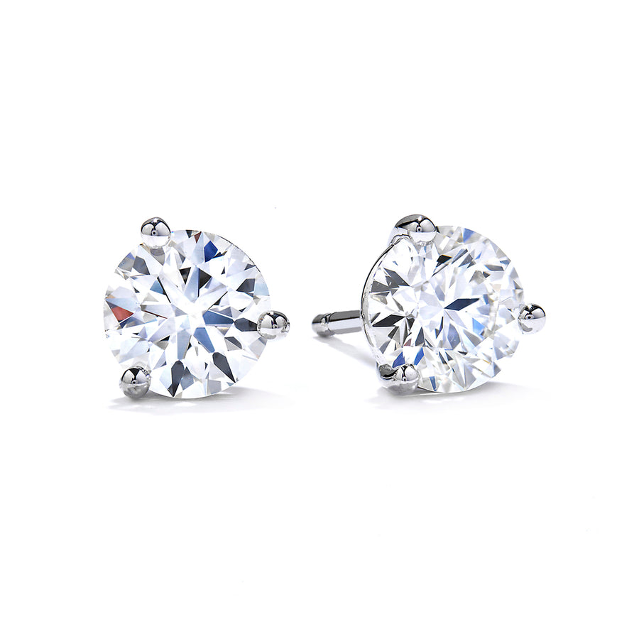 1.04ct Fire & Ice Round Brilliant Diamond and 3 Prong Stud Earrings in 18K White Gold