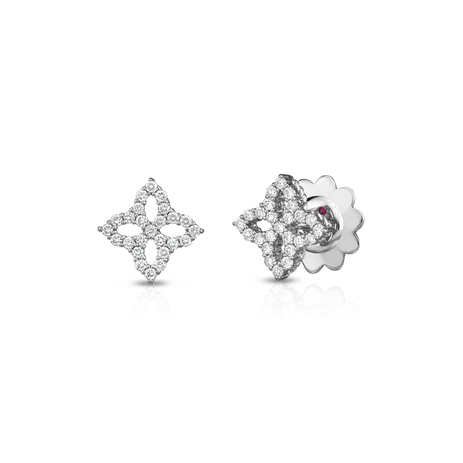 Venetian Princess Diamond Flower Stud Earrings in 18K White Gold
