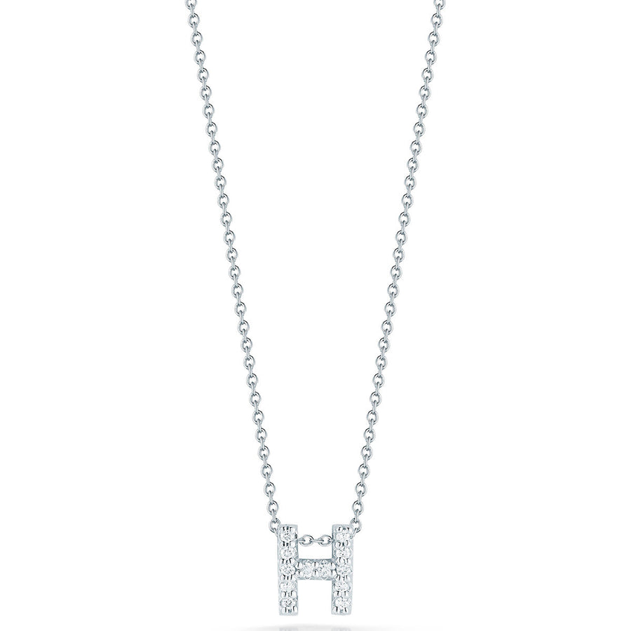 Tiny Treasures 0.06ct Diamond Love Letter "H" Pendant in 18K White Gold, 16-18in