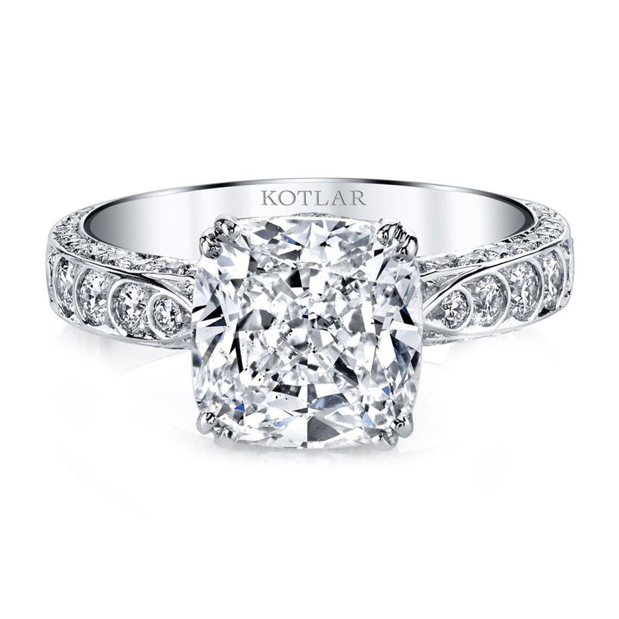 Platinum Kotlar Cushion Diamond Scallop Engagement Ring