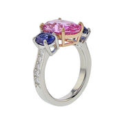 Pink Sapphire, Blue Sapphire and Diamond 3-Stone Ring