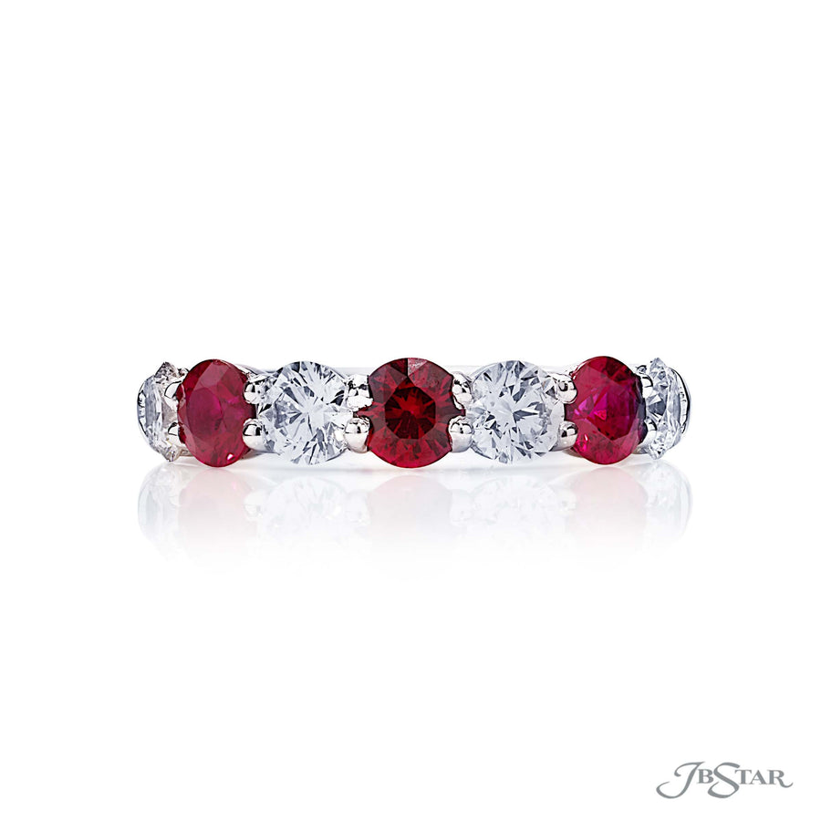 Platinum Ruby and Diamond 7 Stone Wedding Ring