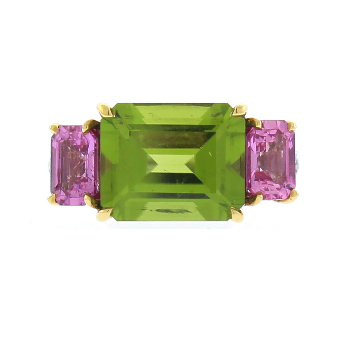 Emerald-cut Peridot and Pink Sapphire Ring Schiffman's Jewelers