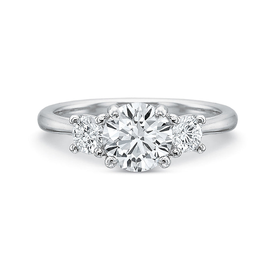 New Aire 3-Stone Semi-Mount Ring in 18K White Gold and Platinum for Round Center
