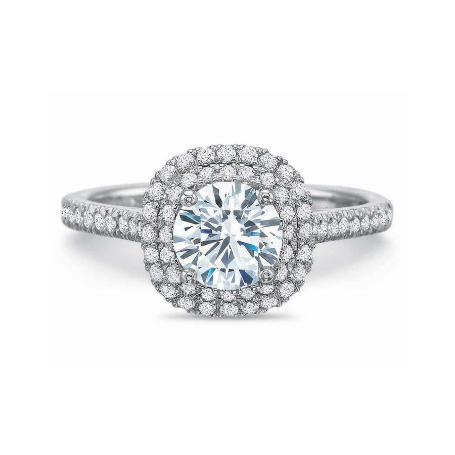 New Aire Double Cushion Diamond Halo Semi-Mount Ring in 18K White Gold for Round Center