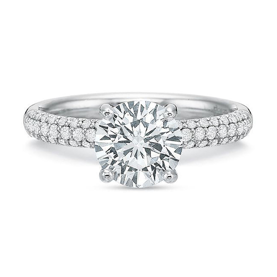New Aire 3-Row Diamond Semi-Mount Ring in 18K White Gold for Round Center