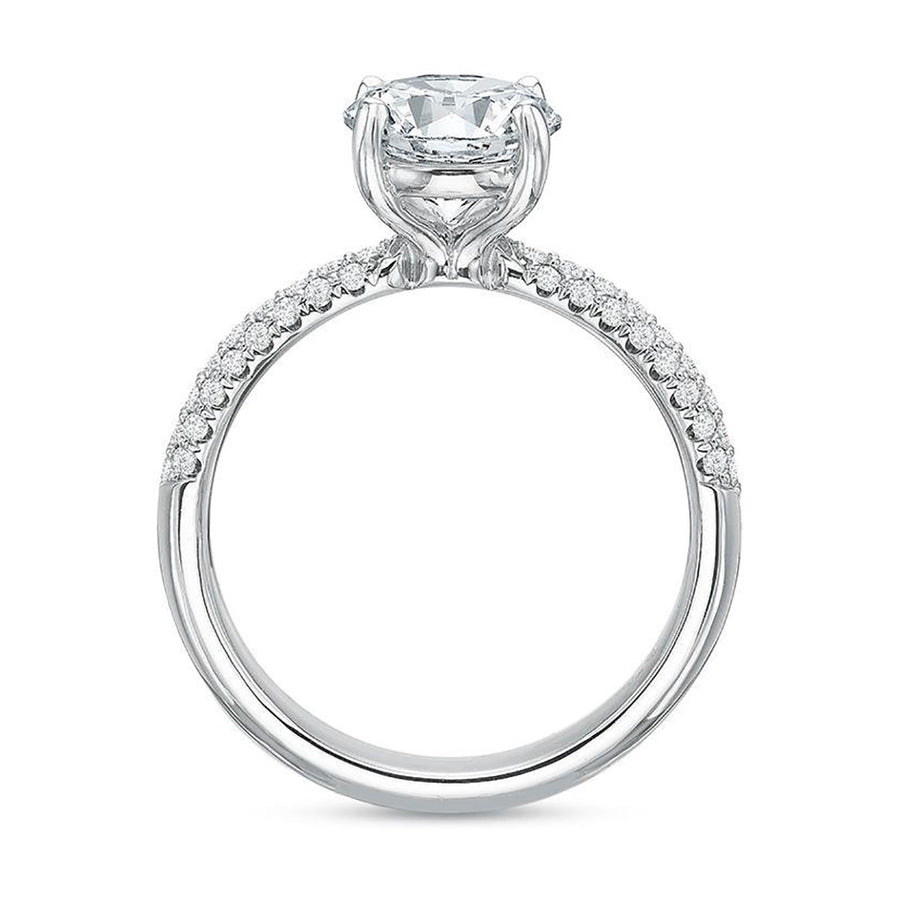 New Aire 3-Row Diamond Semi-Mount Ring in 18K White Gold for Round Center