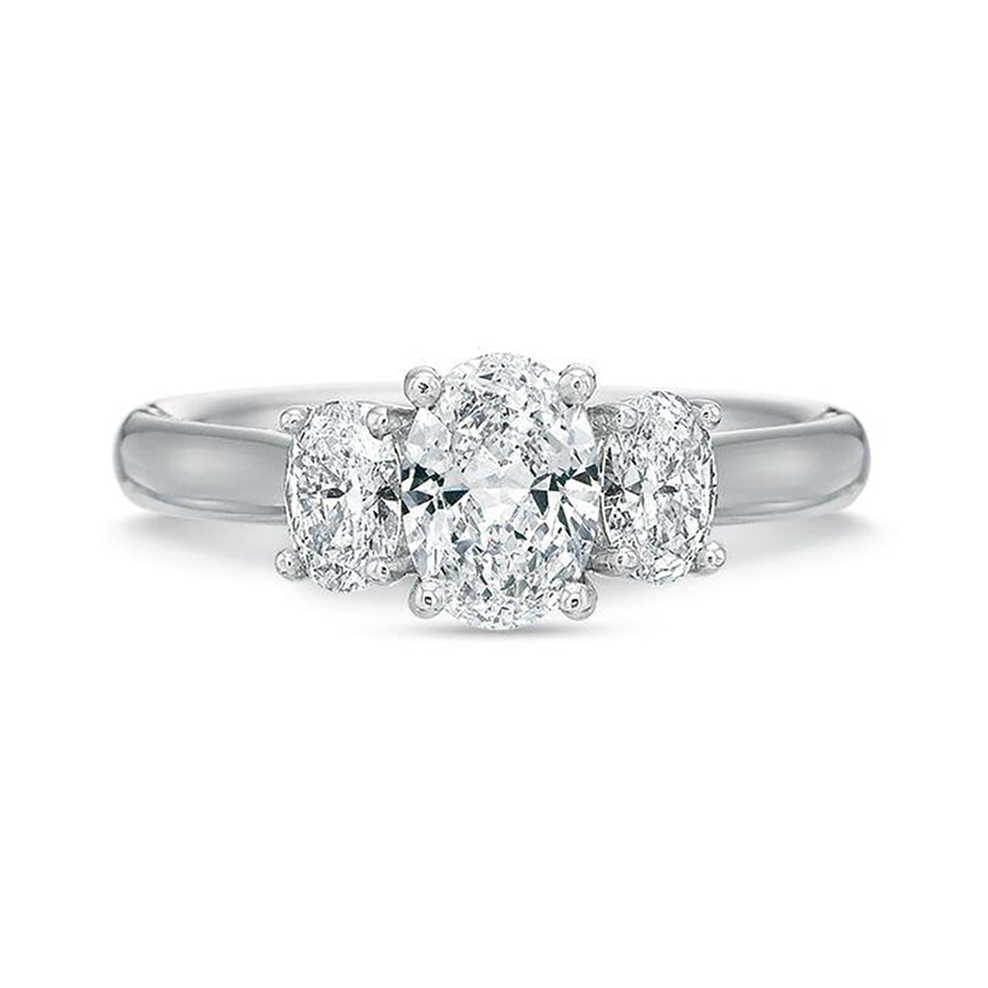 Oval Diamond 3-Stone Semi-Mount Ring in 18K White Gold for Oval Center