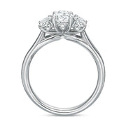 Oval Diamond 3-Stone Semi-Mount Ring in 18K White Gold for Oval Center