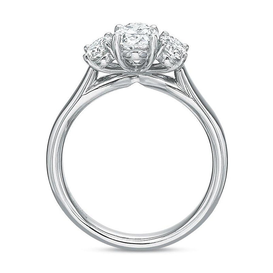 Oval Diamond 3-Stone Semi-Mount Ring in 18K White Gold for Oval Center
