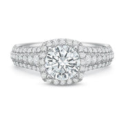 Petite Cushion Diamond Halo Semi-Mount Ring in 18K White Gold for Round Center