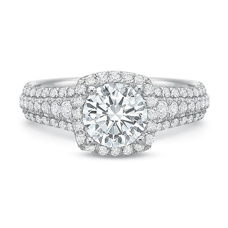 Petite Cushion Diamond Halo Semi-Mount Ring in 18K White Gold for Round Center