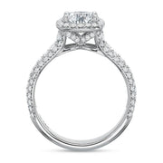 Petite Cushion Diamond Halo Semi-Mount Ring in 18K White Gold for Round Center