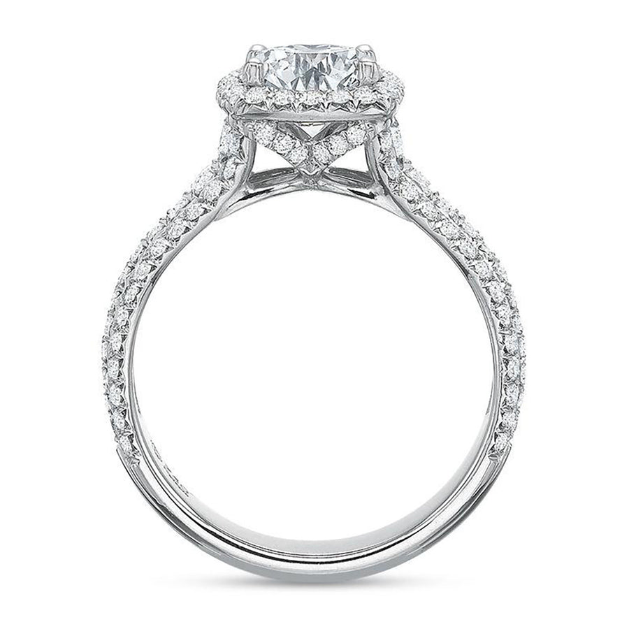 Petite Cushion Diamond Halo Semi-Mount Ring in 18K White Gold for Round Center