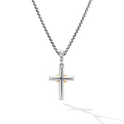 Petite Cross Necklace in Sterling Silver with 18K Yellow Gold with Diamonds