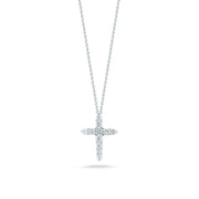 Tiny Treasures Round Diamond Cross Pendant in 18K White Gold, 18in