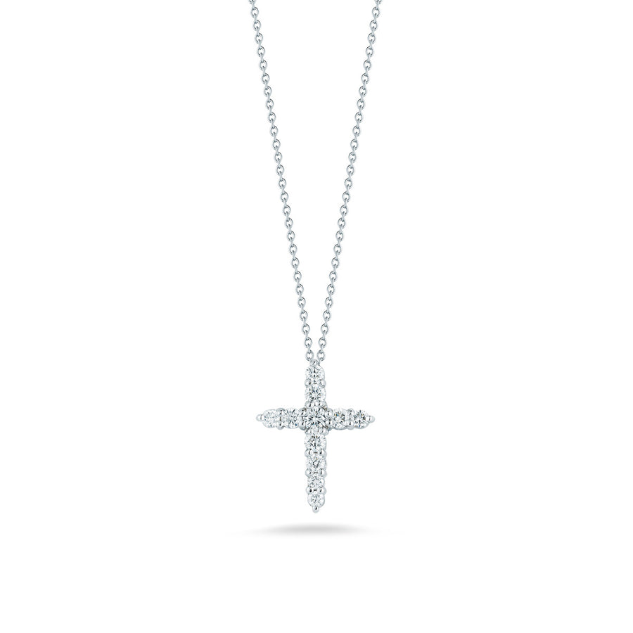 Tiny Treasures Round Diamond Cross Pendant in 18K White Gold, 18in