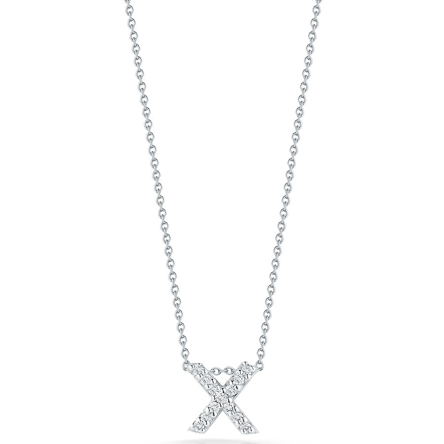 Tiny Treasures Diamond Love Letter "X" Pendant in 18K White Gold, 17in