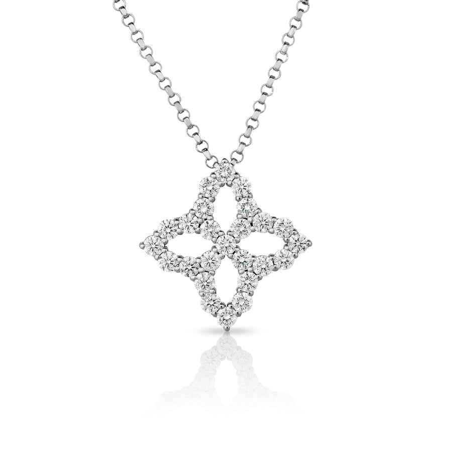 Princess Flower Necklace with Medium Diamond Pendant