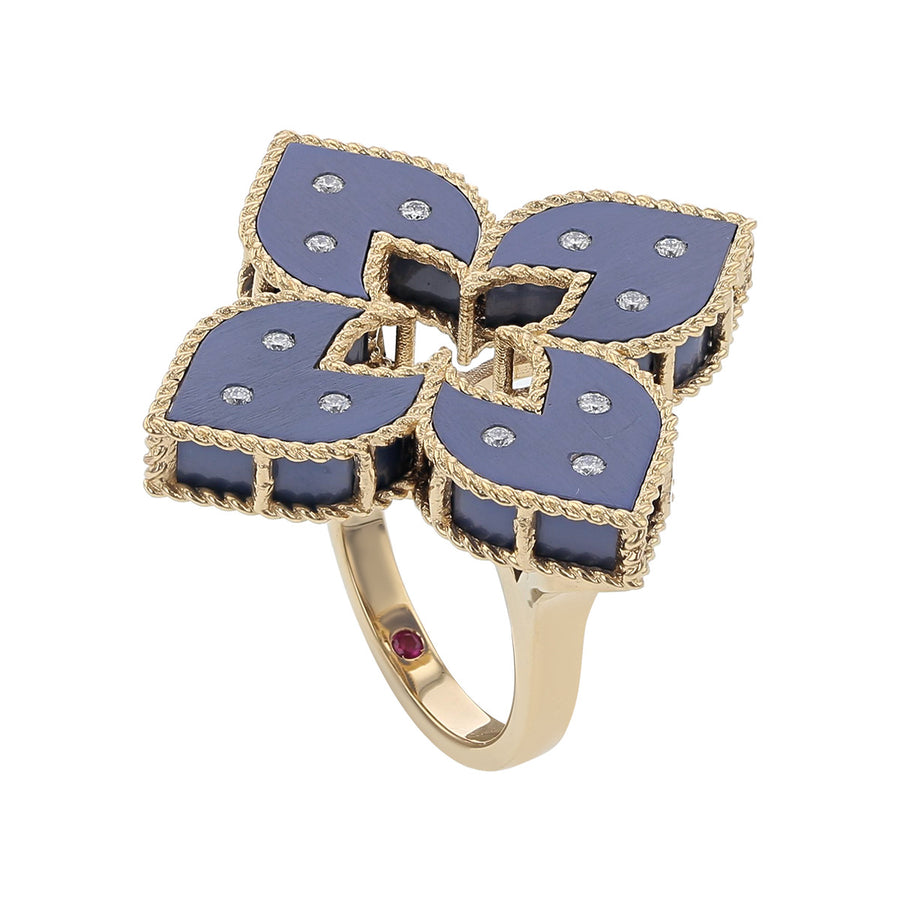 18K Rose Gold Blue Titanium Ring with Diamonds