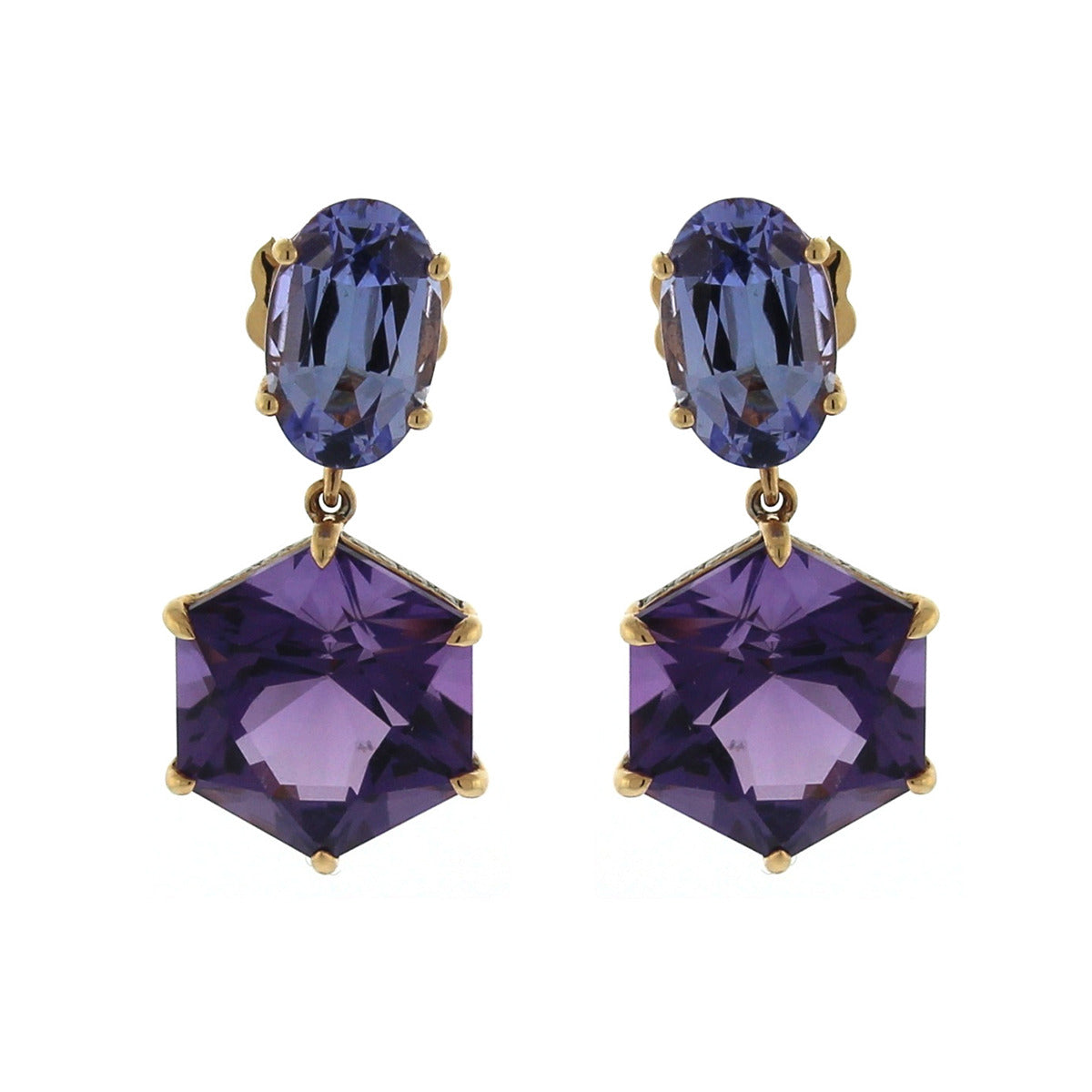 Tanzanite, Amethyst and Diamond Dangle Earrings Schiffman's Jewelers
