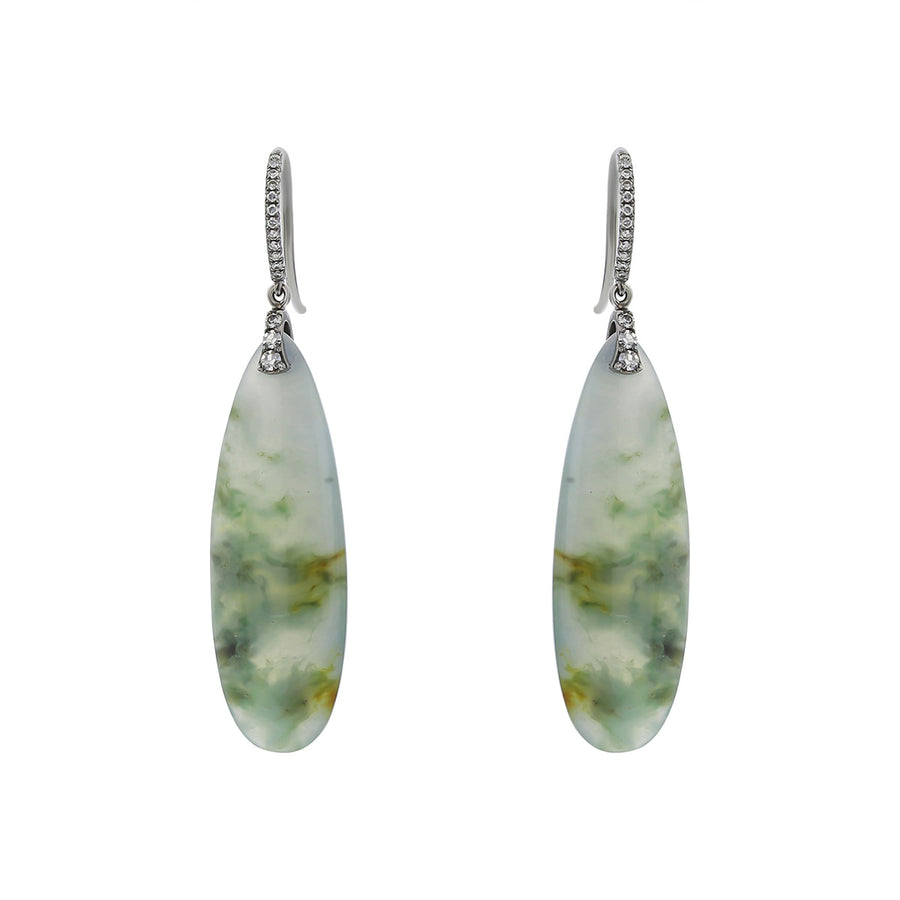Dendritic Jade and Diamond Drop Earrings