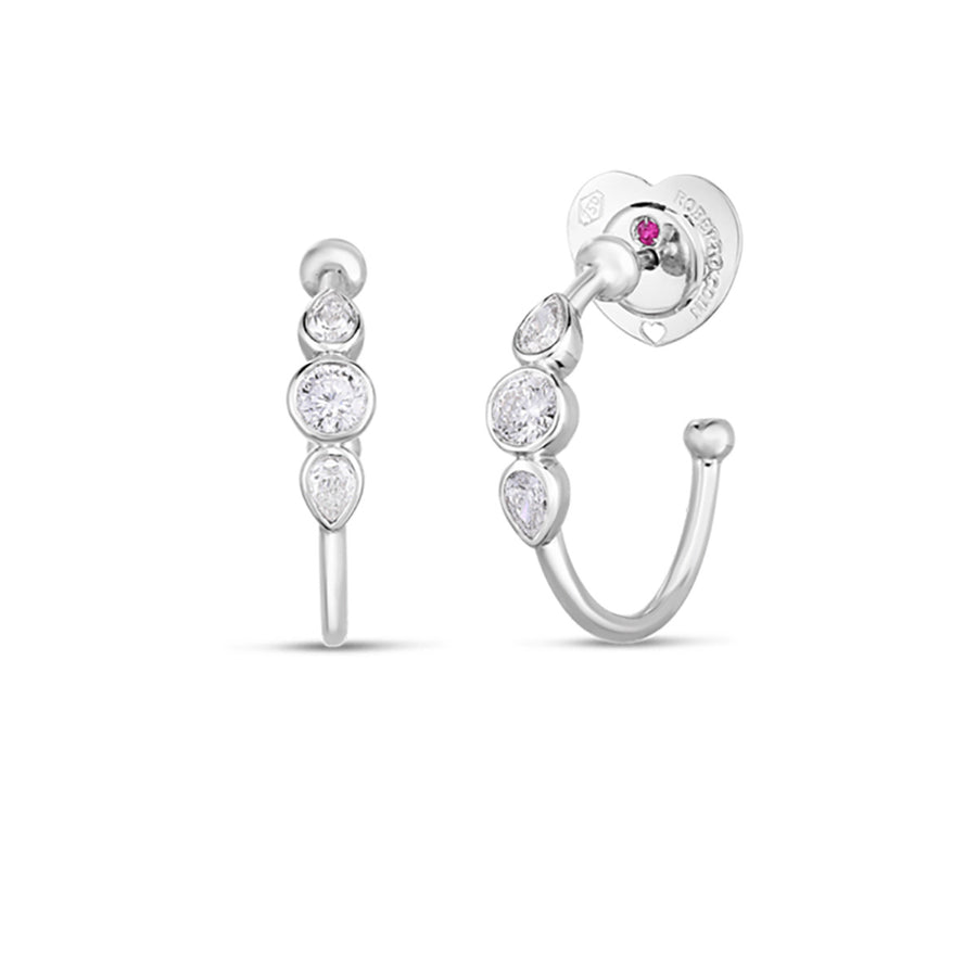 Dolce 3 Stones Hoops in 18K White Gold