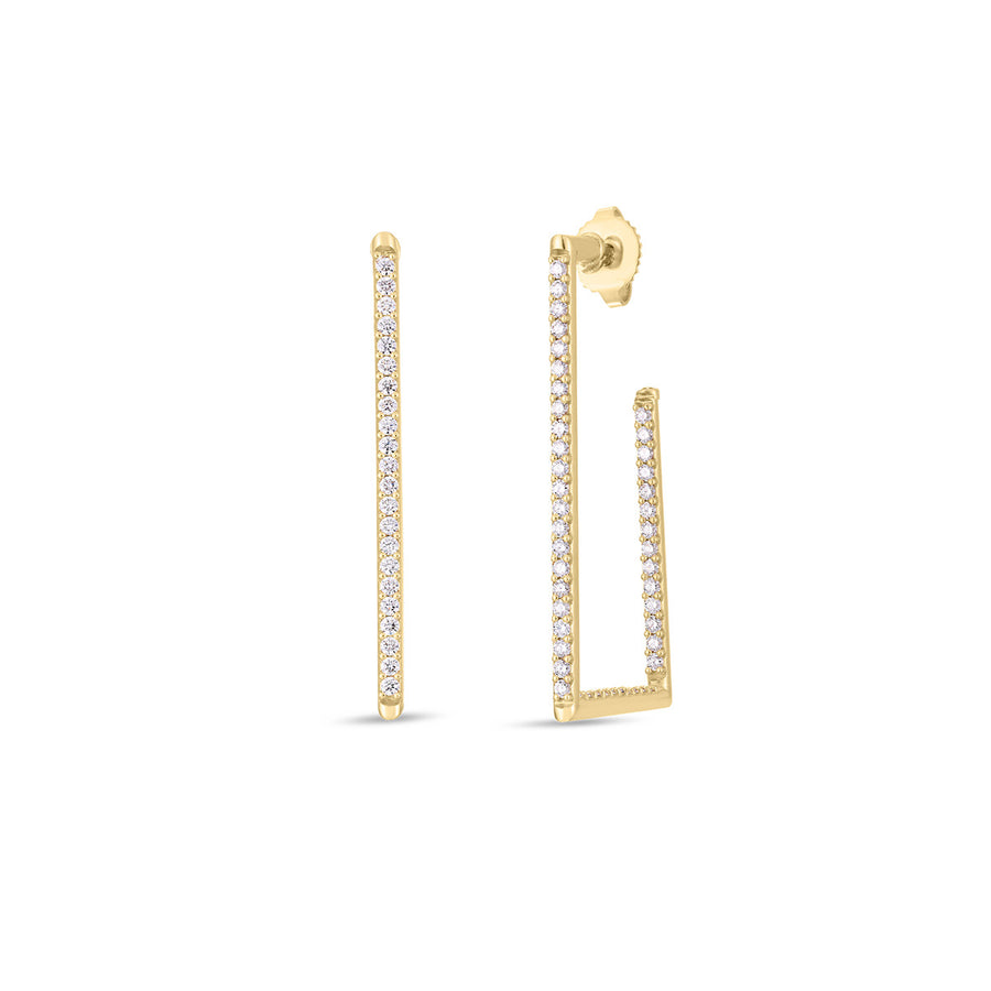 18K Yellow Gold Small Rectangular Diamond Earrings