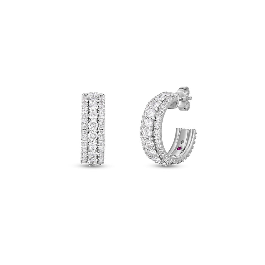 18K White Siena Diamond 3 Row Diamond Hoop Earrings