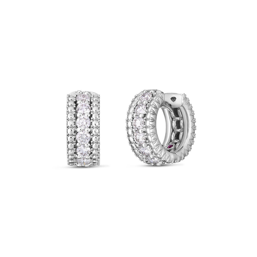 18K White Gold Diamond Huggy Hoop Earrings