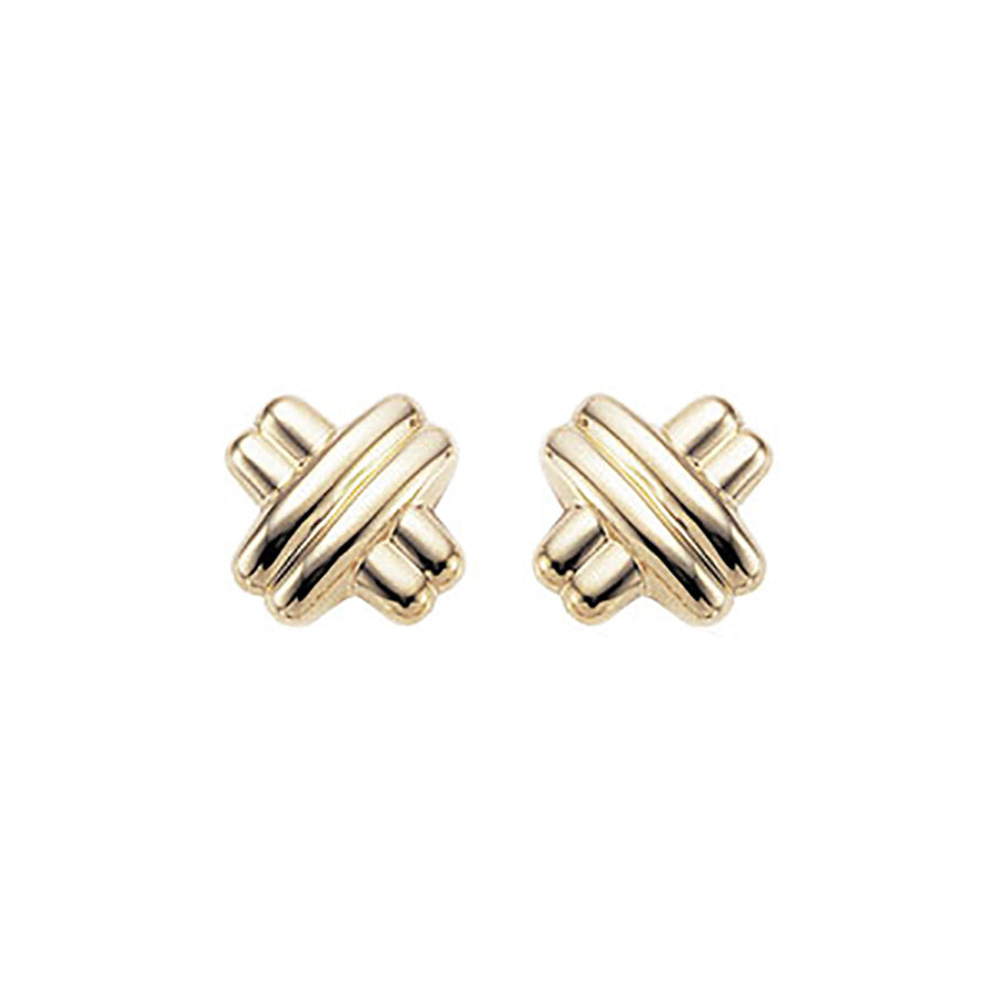 14K Yellow Gold Medium Cross Button Earrings