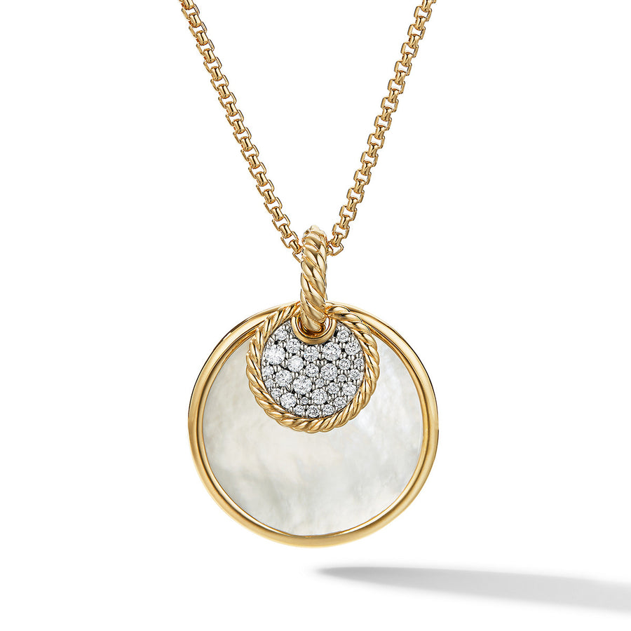 Convertible Pendant Necklace in 18K Yellow Gold with Black Onyx, Mother of Pearl and Pave Diamonds