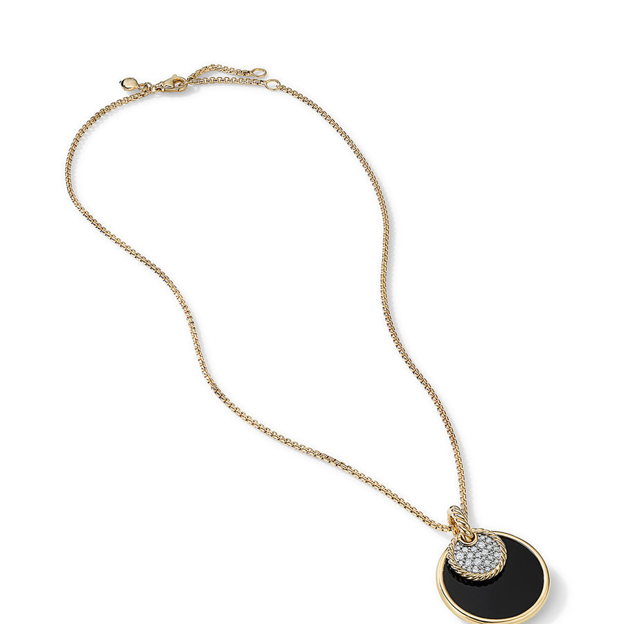 Convertible Pendant Necklace in 18K Yellow Gold with Black Onyx, Mother of Pearl and Pave Diamonds
