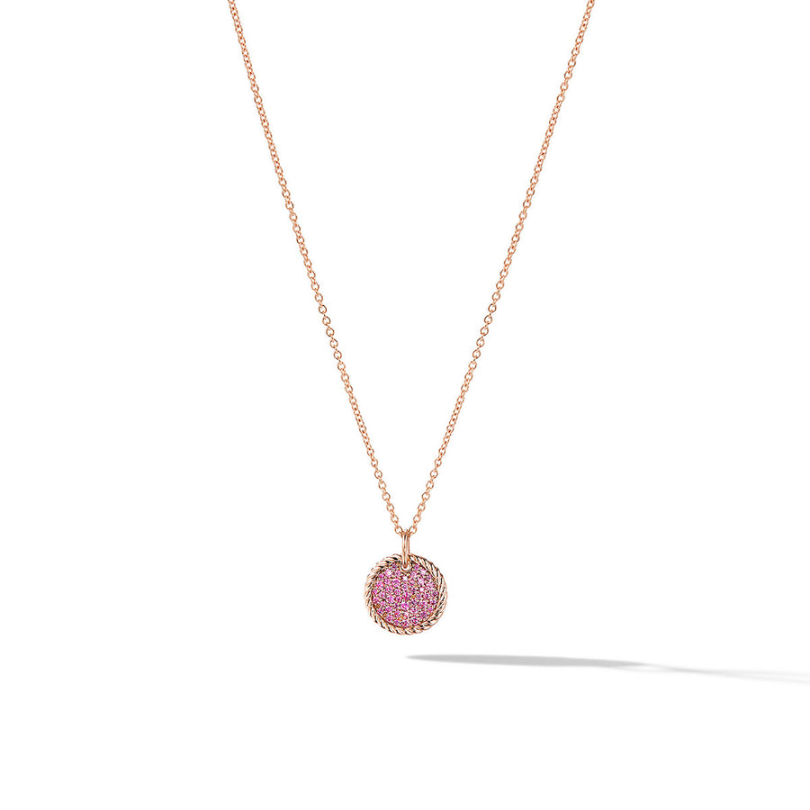 Pave Plate Necklace in 18K Rose Gold with Pink Sapphires