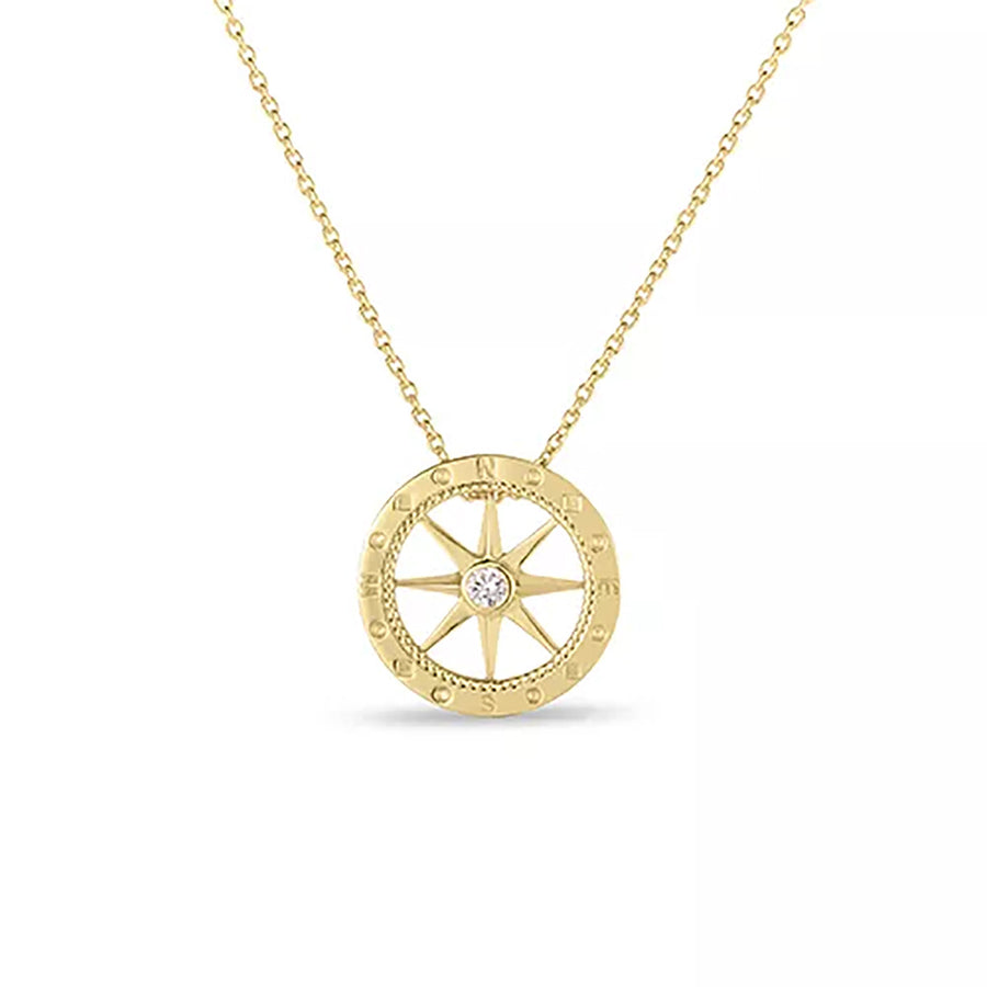 Diamond Compass Pendant in 18K Yellow Gold